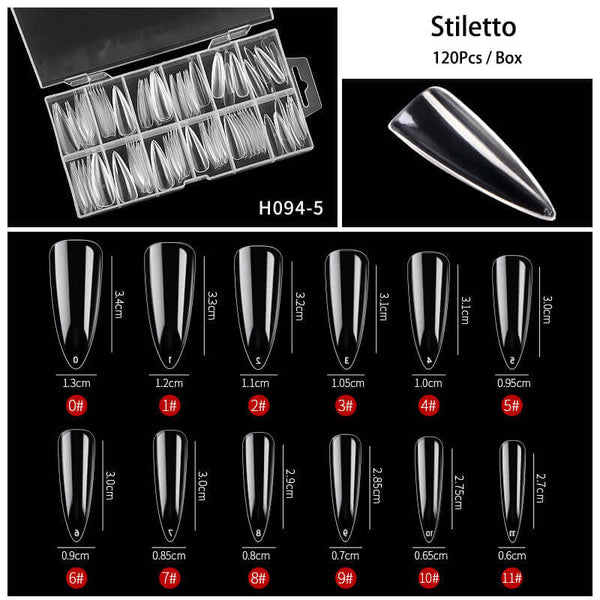 RARJSM ® 120Pcs Stiletto Transparent Full Cover Nail Tips Set