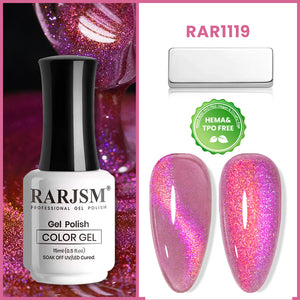 RAR1119 Aurora Rose Pink cat eye gel polish 15ml magnetic holographic shimmer HEMA TPO free vegan glitter
