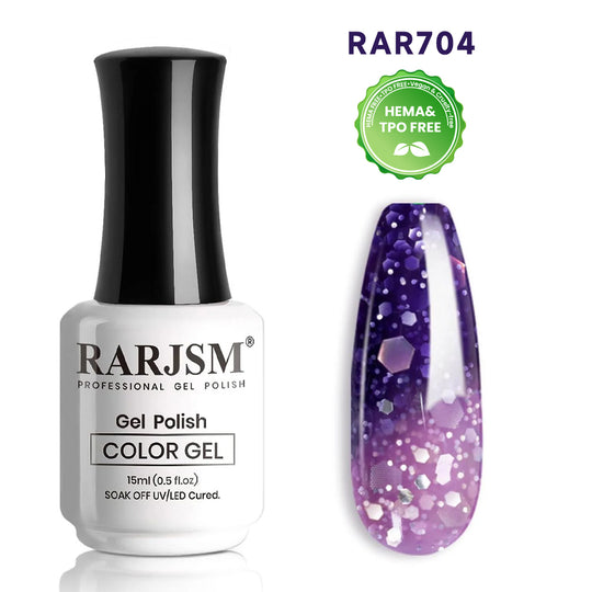 Esmalte de uñas en gel que cambia de color con purpurina púrpura 15 ml #704
