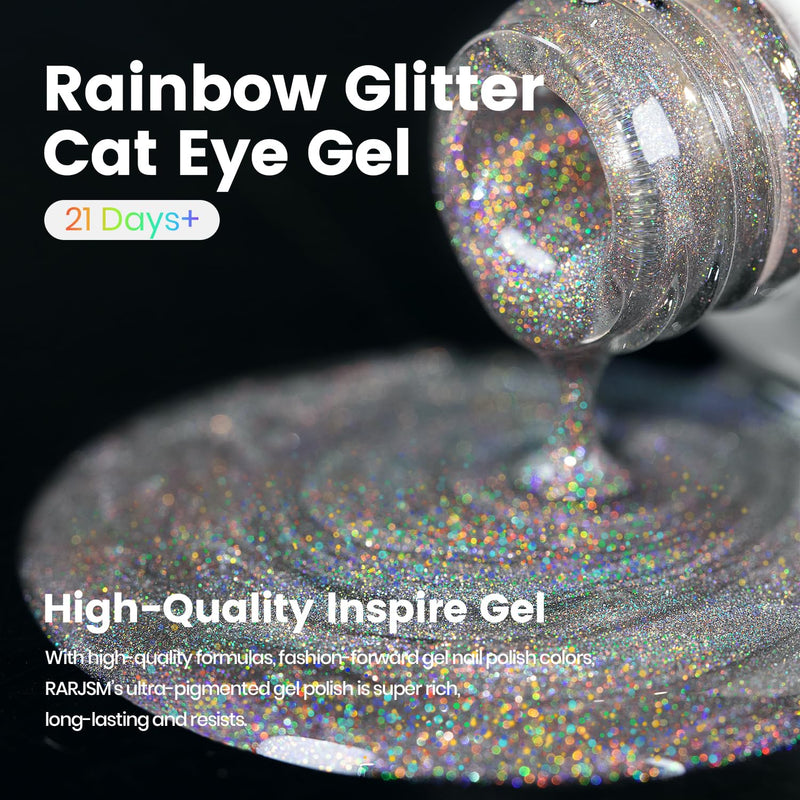 Rainbow glitter cat eye gel 21 days long-lasting high-quality inspire gel ultra-pigmented fashion-forward blue purple
