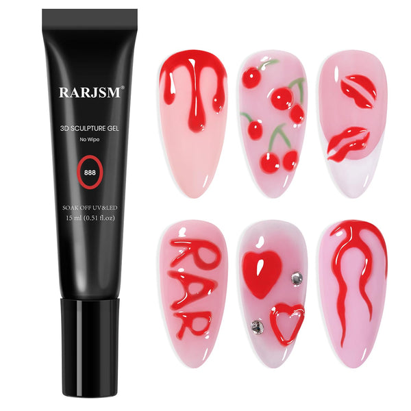 Rotes, abwischbares 3D-Modelliergel für Nail-Art-Designs