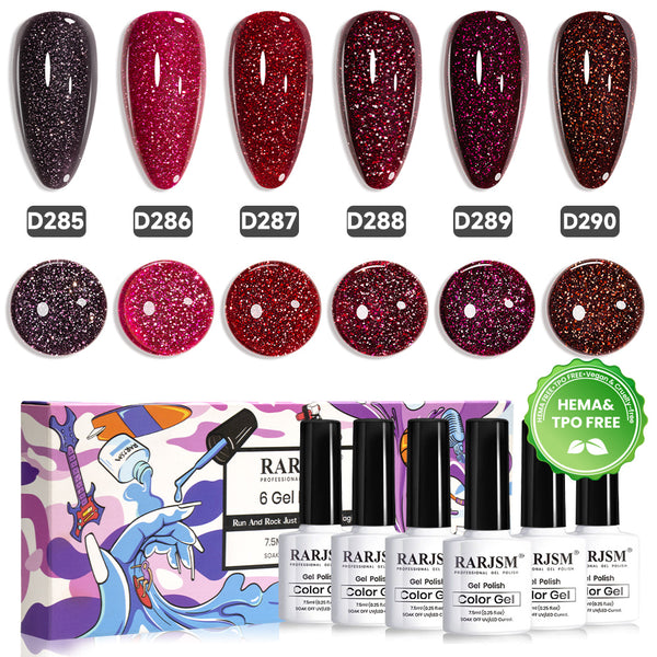 Starry Night – Red Glitter Gel Nail Polish 6 Colors Set 7.5 ml