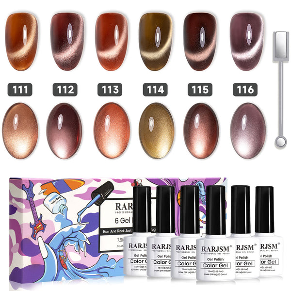 Set di smalti gel per unghie Cat Eye ambrato chiaro di luna in 6 colori 7,5 ml