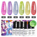 Gel-Nagellack-Set mit 6 Farben, durchscheinend, schillernd, glitzernd, 7,5 ml