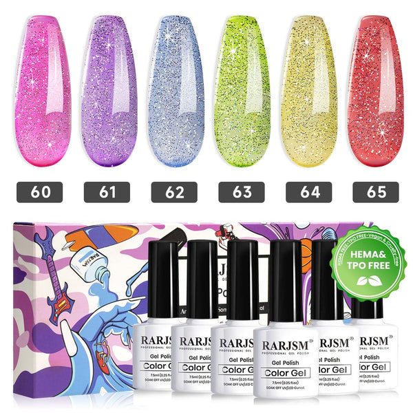 6 Colors Translucent Iridescent Glitter Gel Nail Polish Set 7.5ml
