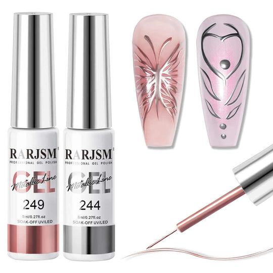 Silver and Rose Gold Mirror Chrome Metallic Nail Art Gel Liner Duo 8ml