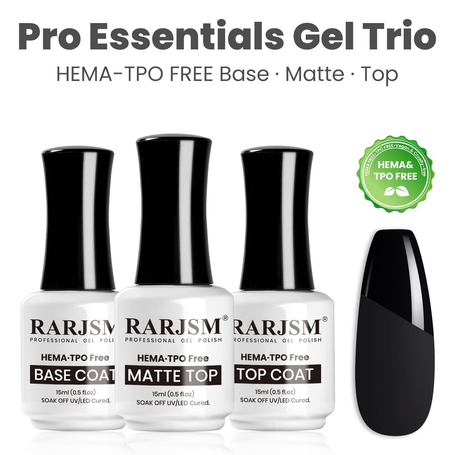 Pro Essentials HEMA TPO Free Gel Trio - Base Coat Shiny Top Coat Matte Top Coat 15ml 3-in-1 Set with EU Certification Badge
