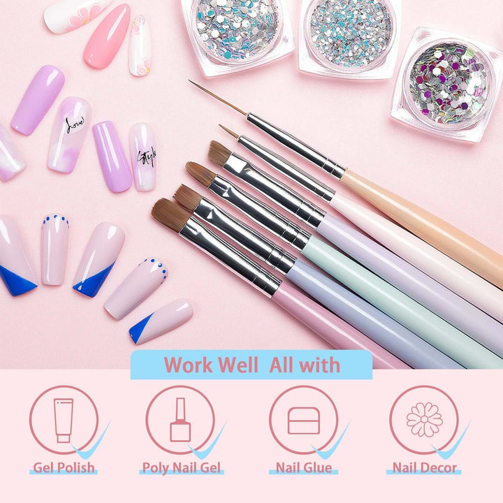 RARJSM ®Nail Art Brushes Set | 6 PCS Gel Polish Nail Art Design Pen Painting Tools