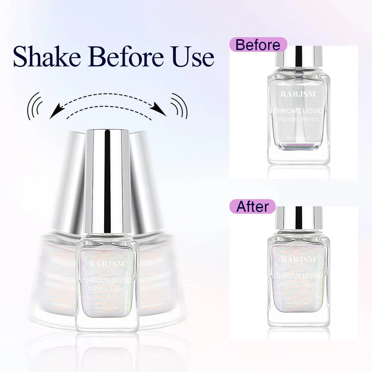 Aurora Pearlescent Liquid Chrome Powder shake before use holographic mirror finish color-shifting tutorial
