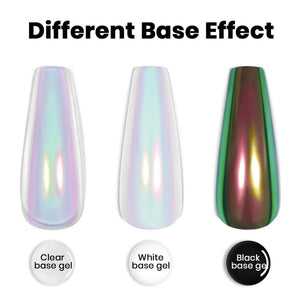 Different Base Effect aurora chrome powder clear base white base black base color-shifting holographic mirror finish
