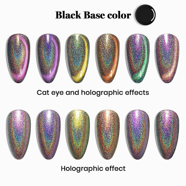 2 IN 1 Holographic Rainbow Galaxy Cat Eye Gel Nail Polish 6 Colors Set 7.5 ml - RARJSM