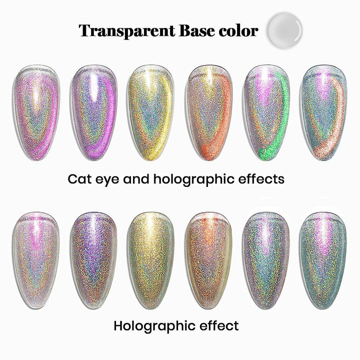 2 IN 1 Holographic Rainbow Galaxy Cat Eye Gel Nail Polish 6 Colors Set 7.5 ml - RARJSM