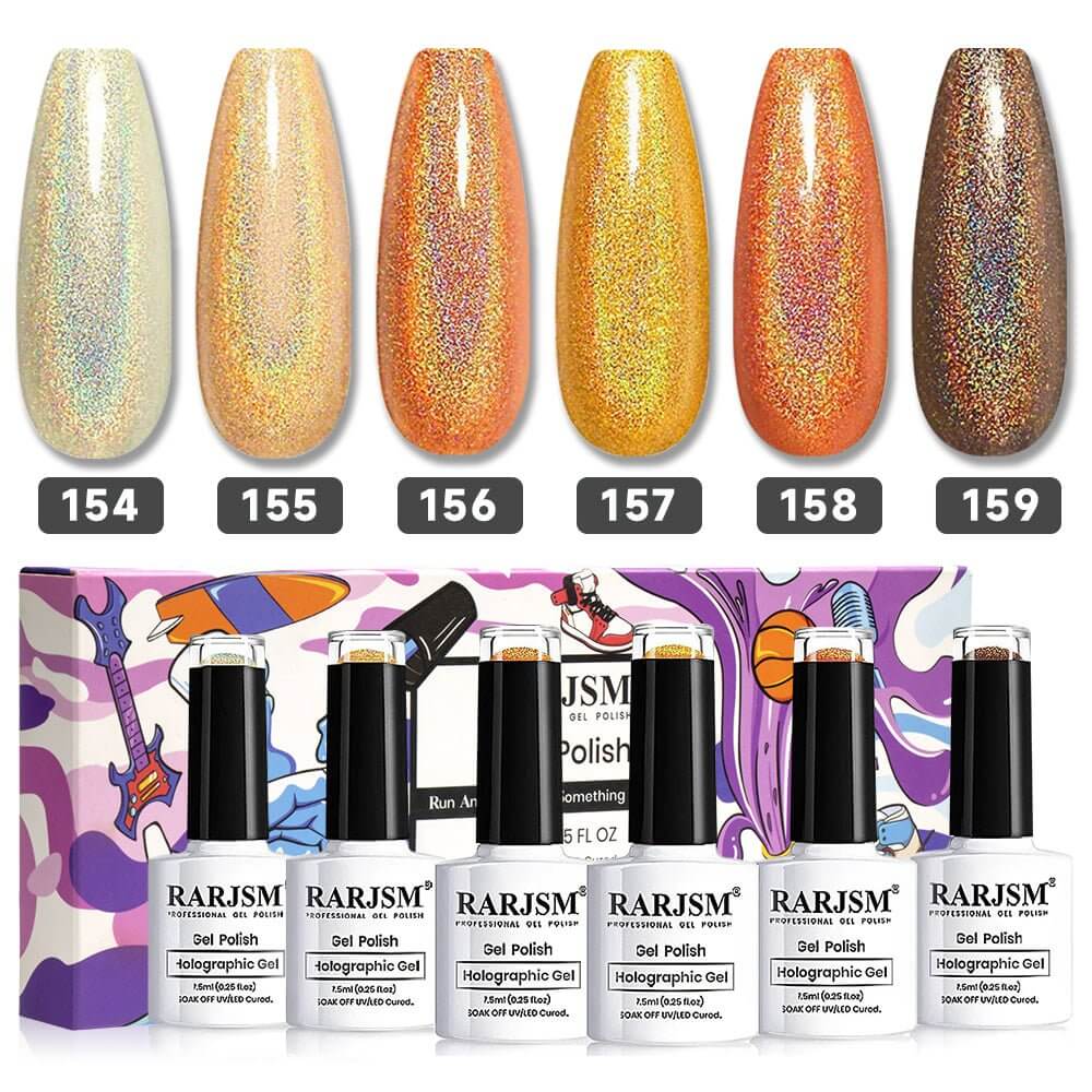 RARJSM ®6 Colors Orange Yellow Holographic Nail Gel Polish Set