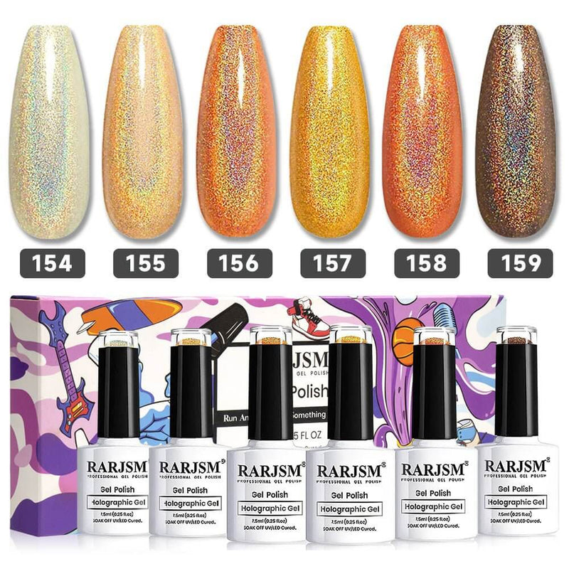 RARJSM ®6 Colors Orange Yellow Holographic Nail Gel Polish Set