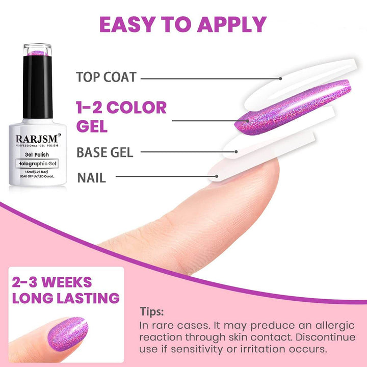 RARJSM ® Purple red pink 6 ColorsHolographic Nail Gel Polish Set