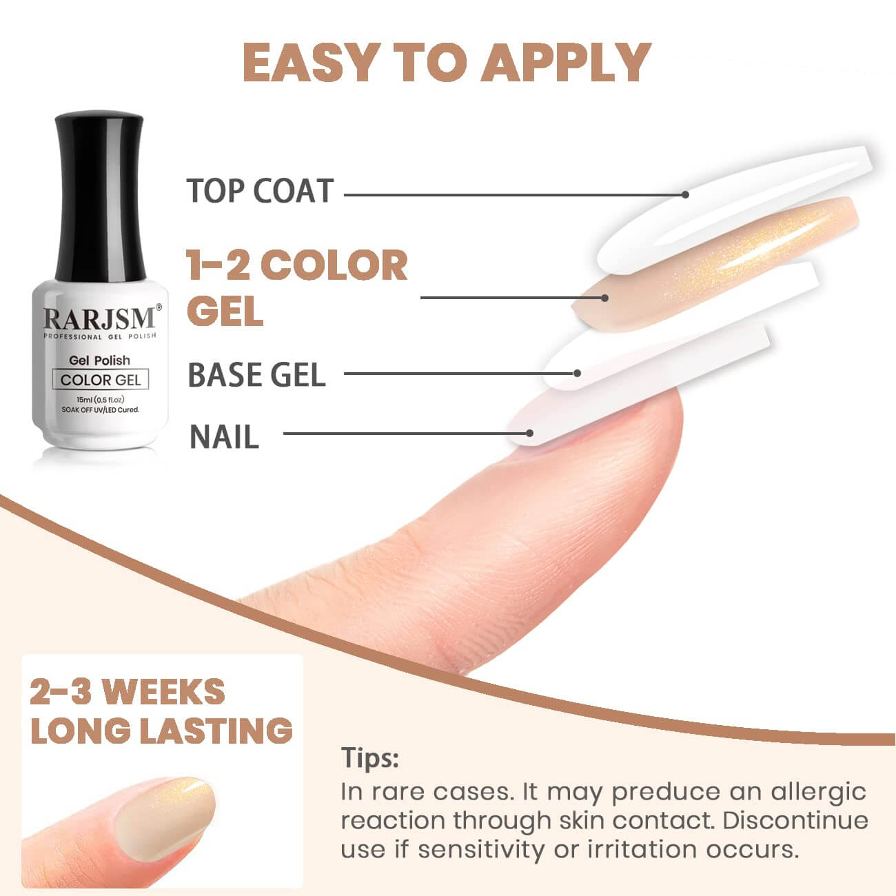 RARJSM ® Apricot Gold Shimmer Gel Nail Polish 15ml #424