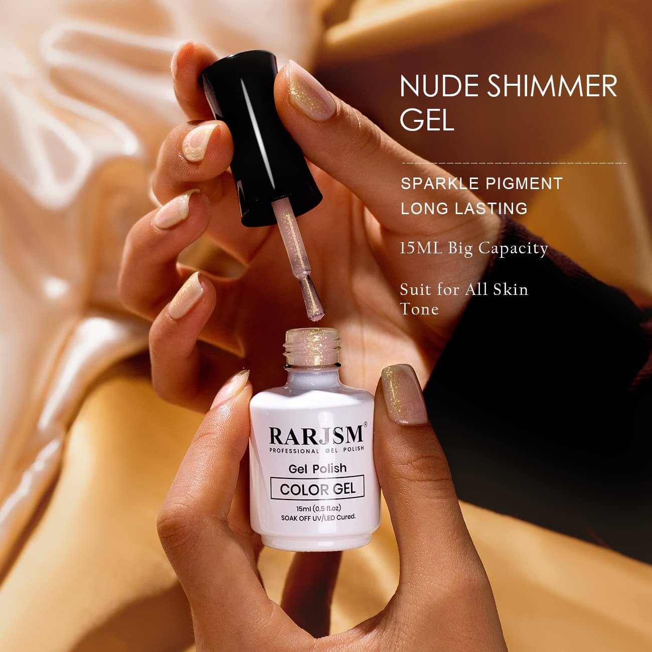 RARJSM ® Apricot Gold Shimmer Gel Nail Polish 15ml #424