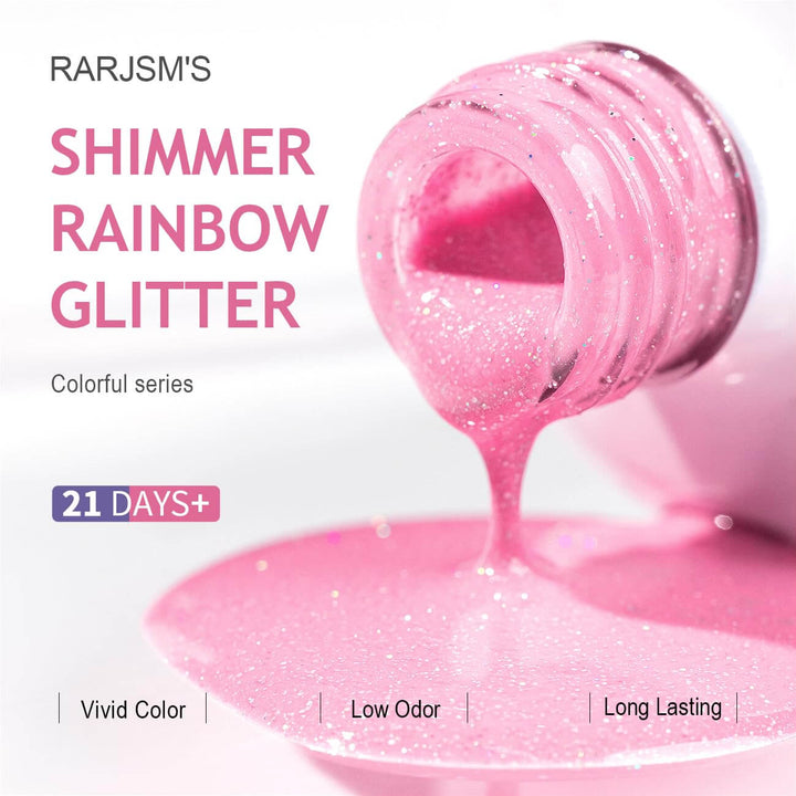 RARJSM ® Barbie Hot Pink Rainbow Shimmer Gel Nail Polish 15ml #610