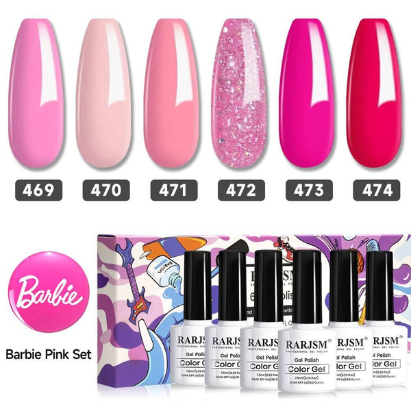 Barbie Pink | RARJSM ® 6 Colors Nail Gel Polish Set - RARJSM