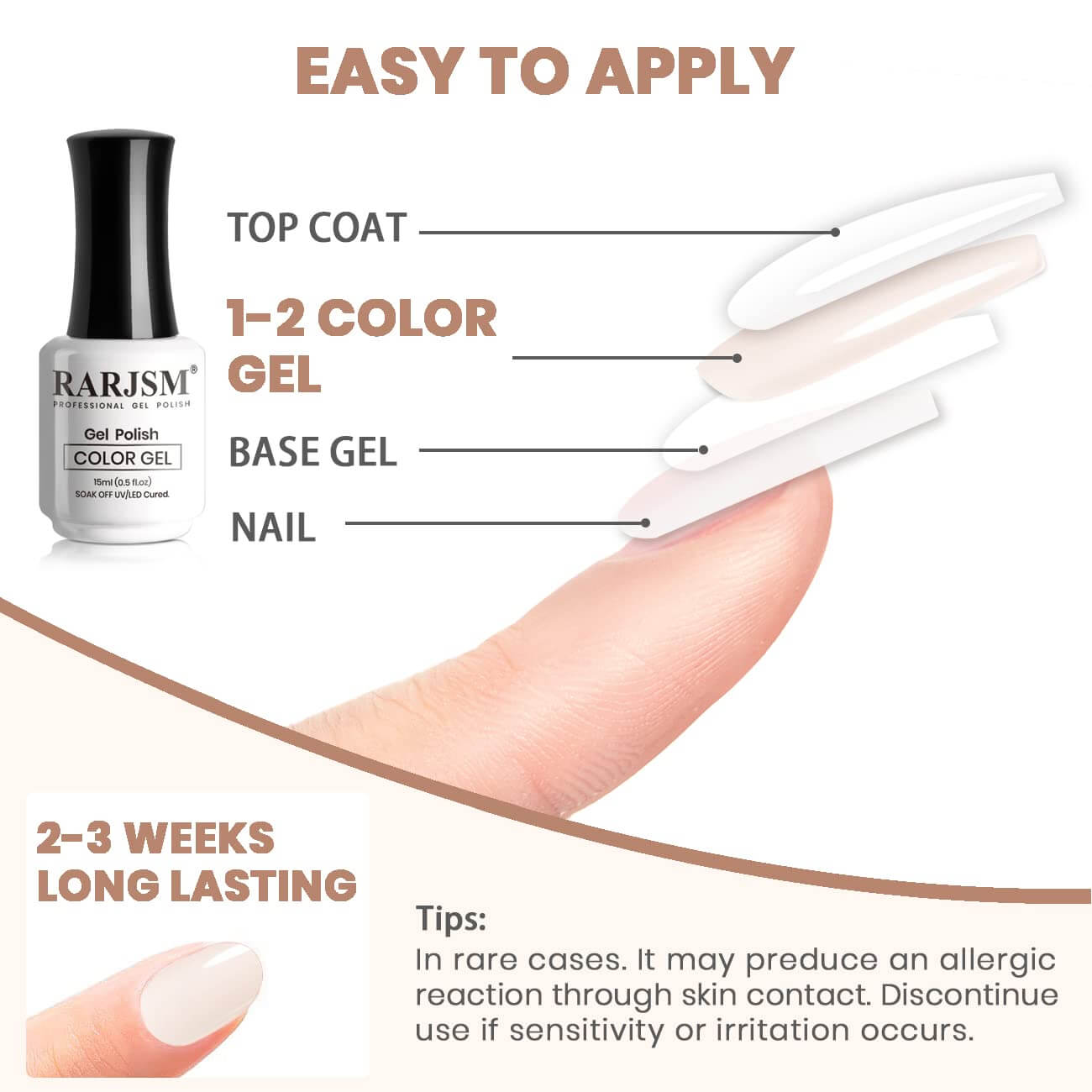 RARJSM ® Barely Pink Classic nude color gel nail polish 15ml #529