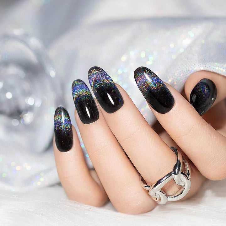 RARJSM ®Black 9D Holographic Rainbow Galaxy Cat Eye Gel Polish 7.5ml