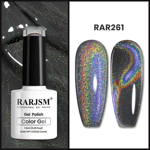 RARJSM ®Black 9D Holographic Rainbow Galaxy Cat Eye Gel Polish 7.5ml