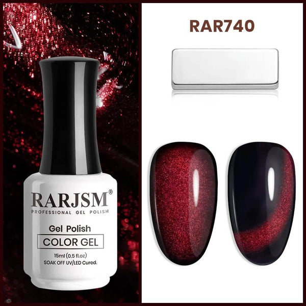 RARJSM ®Black Red Shiny Cat Eye Nail Gel Polish 15ml