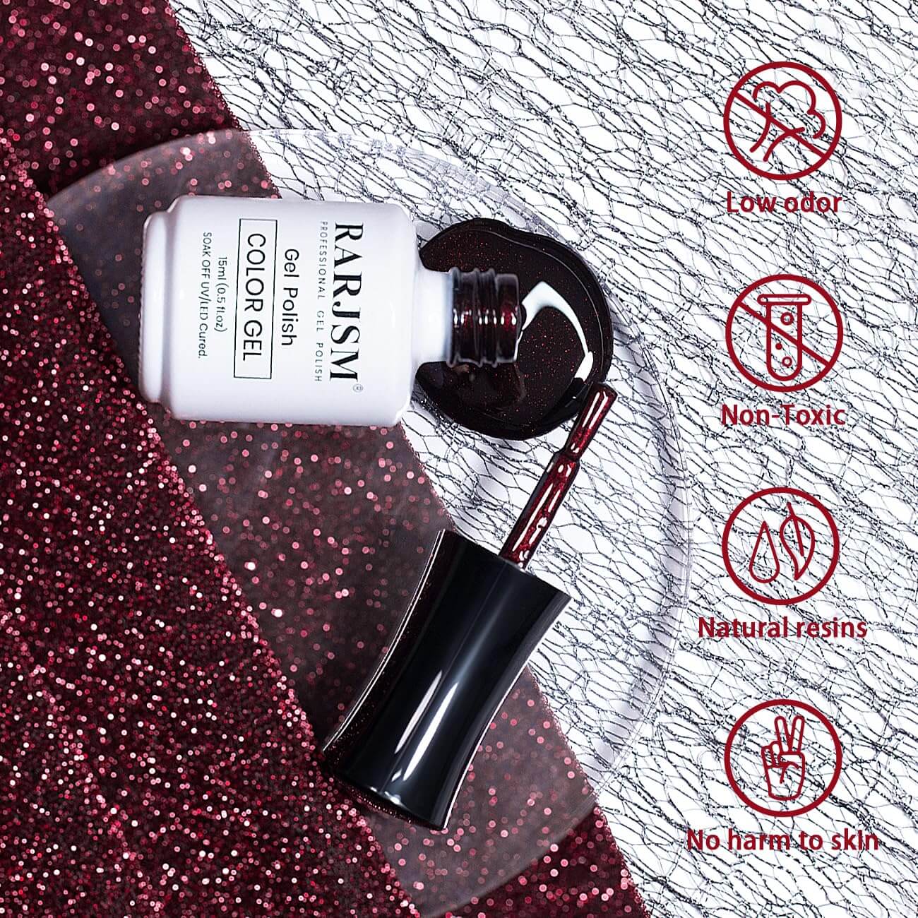 RARJSM ®Black Red Shiny Cat Eye Nail Gel Polish 15ml