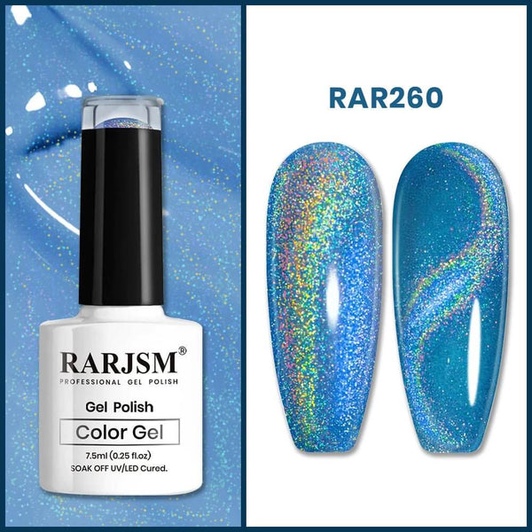 RARJSM ®Blue 9D Holographic Rainbow Galaxy Cat Eye Gel Polish 7.5ml