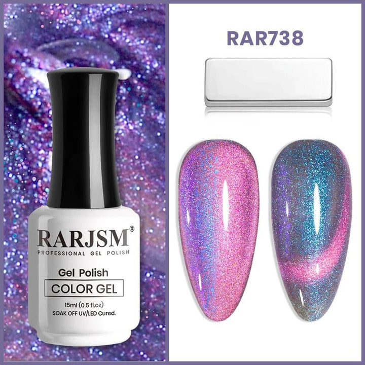 RARJSM ®Blue Purple Multi Color 9D Diamond Galaxy Cateye Gel Polish