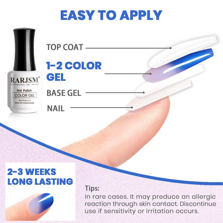 RARJSM ® Blue to Pink Color Changing Thread pearl gel nail polish 15ml