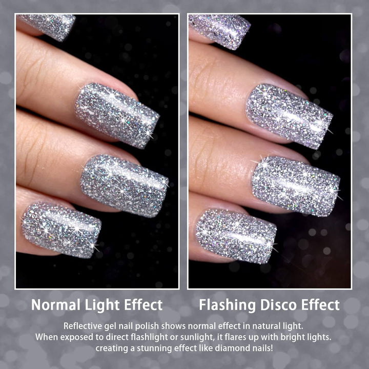 Bright Silver Sparkle Color | RARJSM ®Reflective Glitter Gel Nail Polish | 7.5ml #413