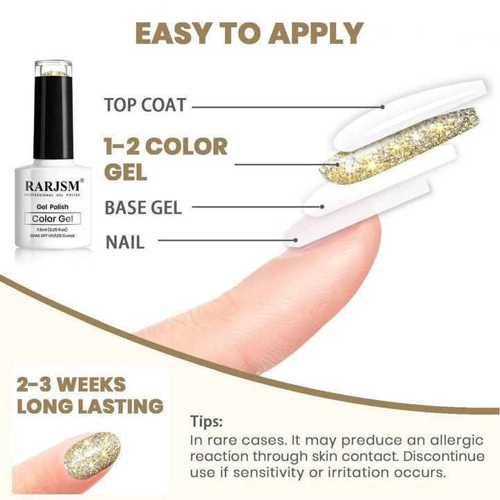 Champagne Gold Sparkle Color | RARJSM ®Reflective Glitter Gel Nail Polish | 7.5ml #416