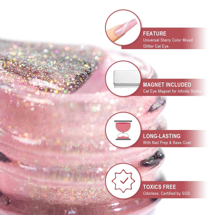 RARJSM ®Champagne Pink Aurora Velvet Cat Eye Gel Polish 15 ml