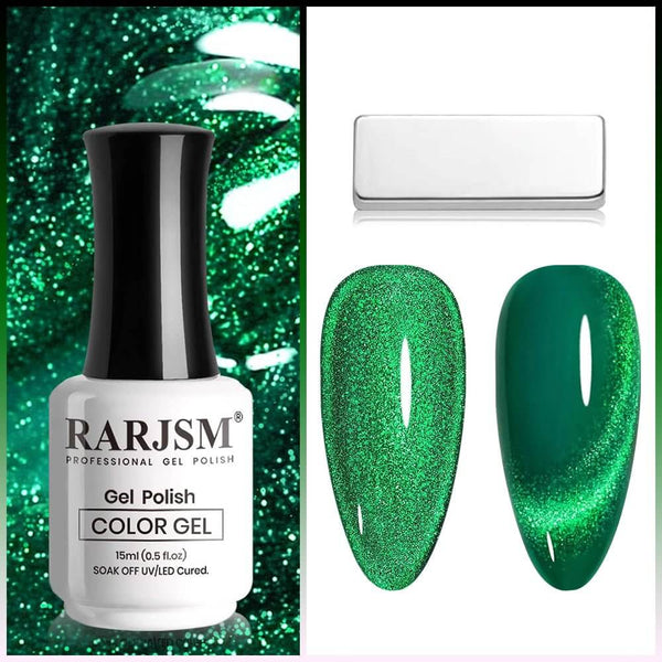 Christmas Green Glitter Shiny Cat Eye Nail Gel Polish 15ml #733 - RARJSM
