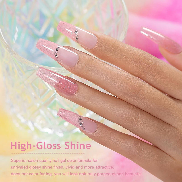 RARJSMClear Pink Sparkle Rainbow Shimmer Gel Nail Polish 15ml #754$9.99
