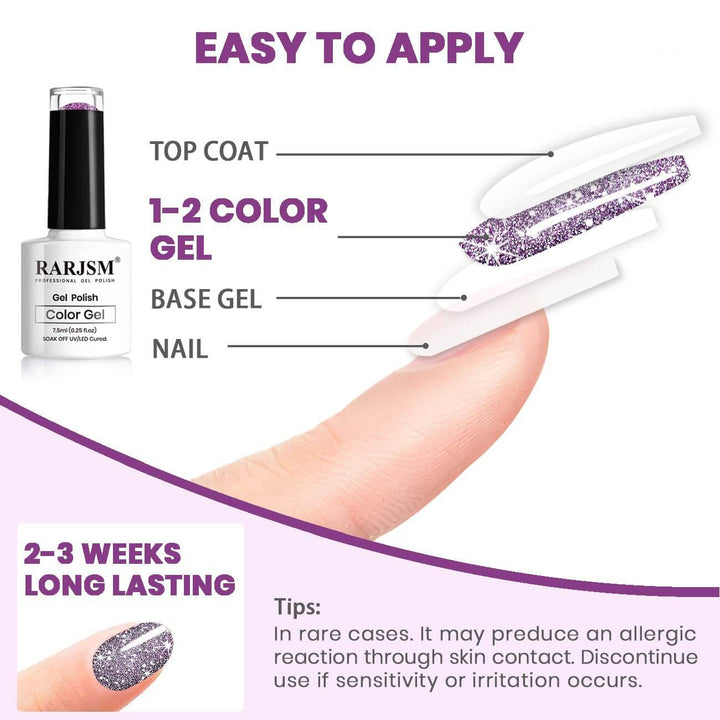 Dark Purple Sparkle Color | RARJSM ®Reflective Glitter Gel Nail Polish | 7.5ml #219
