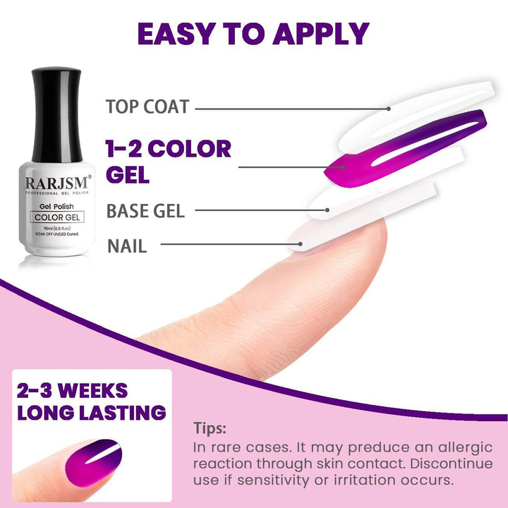 RARJSM ® Dark Purple to Bright Purple color changing gel nail polish