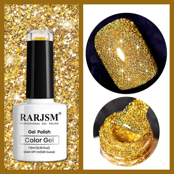 Gold Diamond Sparkle | RARJSM ®Reflective Glitter Gel Nail Polish | 7.5ml #82 - RARJSM