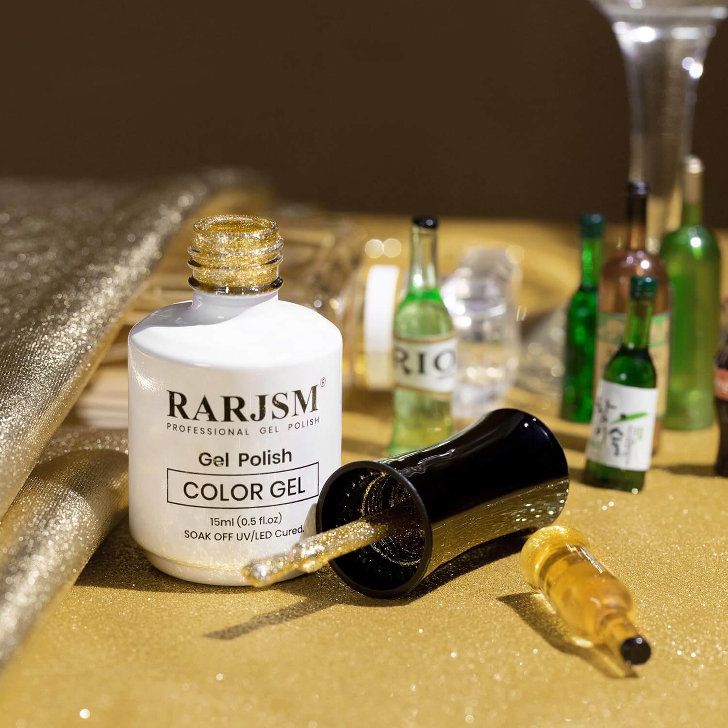RARJSM ®Gold Metallic Light Rainbow Shimmer Glitter Gel Nail Polish
