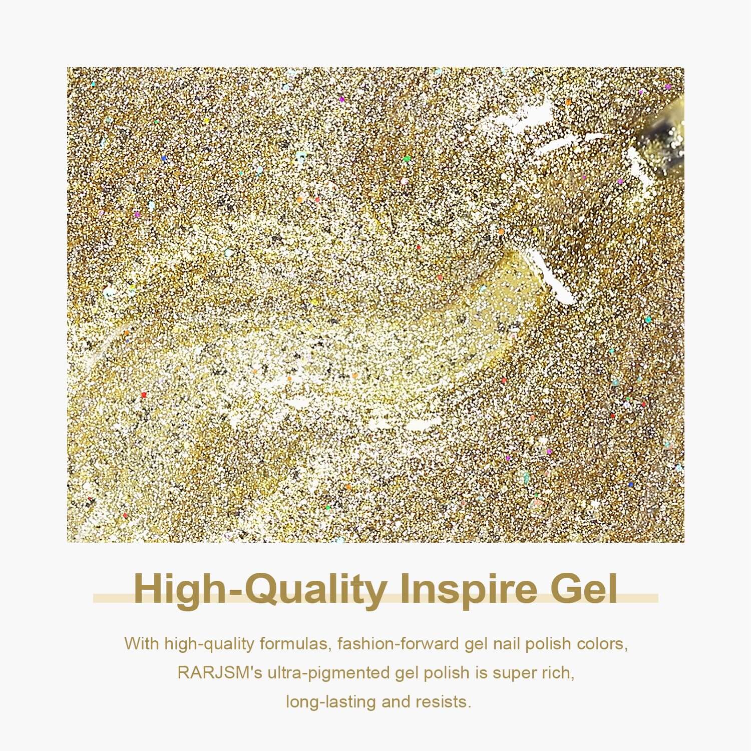 RARJSM ®Gold Metallic Light Rainbow Shimmer Glitter Gel Nail Polish