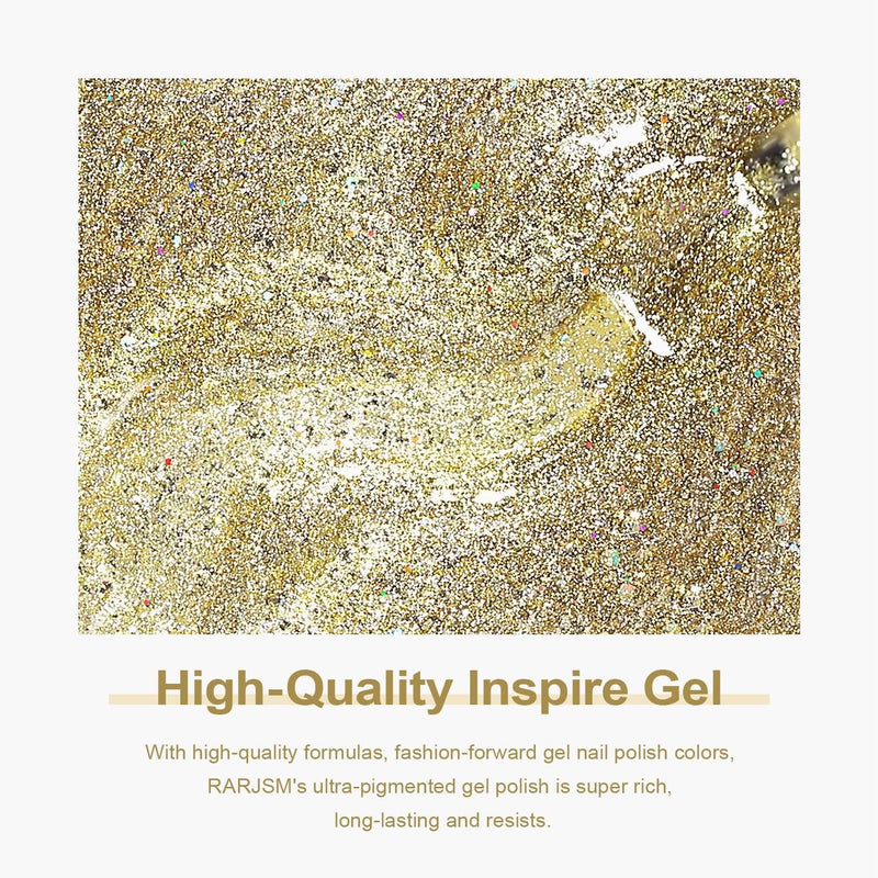 RARJSM ®Gold Metallic Light Rainbow Shimmer Glitter Gel Nail Polish