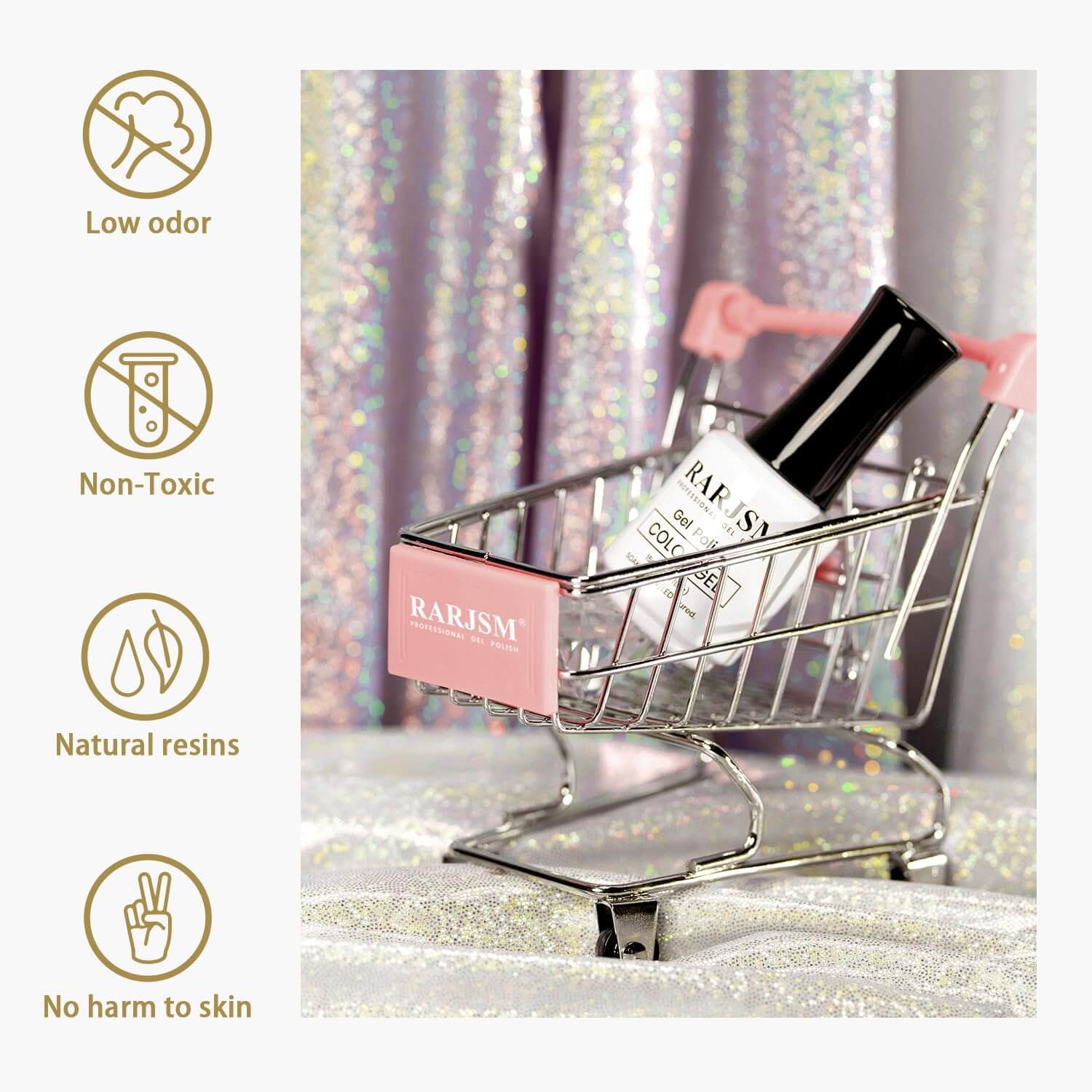 RARJSM ®Gold Metallic Light Rainbow Shimmer Glitter Gel Nail Polish