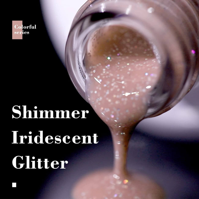 Shimmer iridescent glitter colorful series gray pink gel polish texture ultra-fine holographic sparkles close-up
