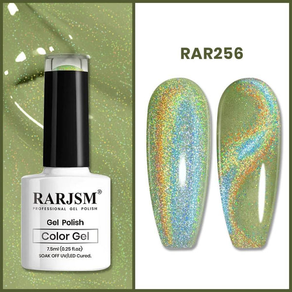 RARJSM ®Green 9D Holographic Rainbow Galaxy Cat Eye Gel Polish 7.5ml