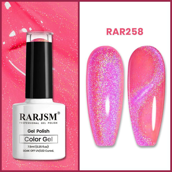 RARJSM ®Hot Pink 9D Holographic Rainbow Galaxy Cat Eye Gel Polish
