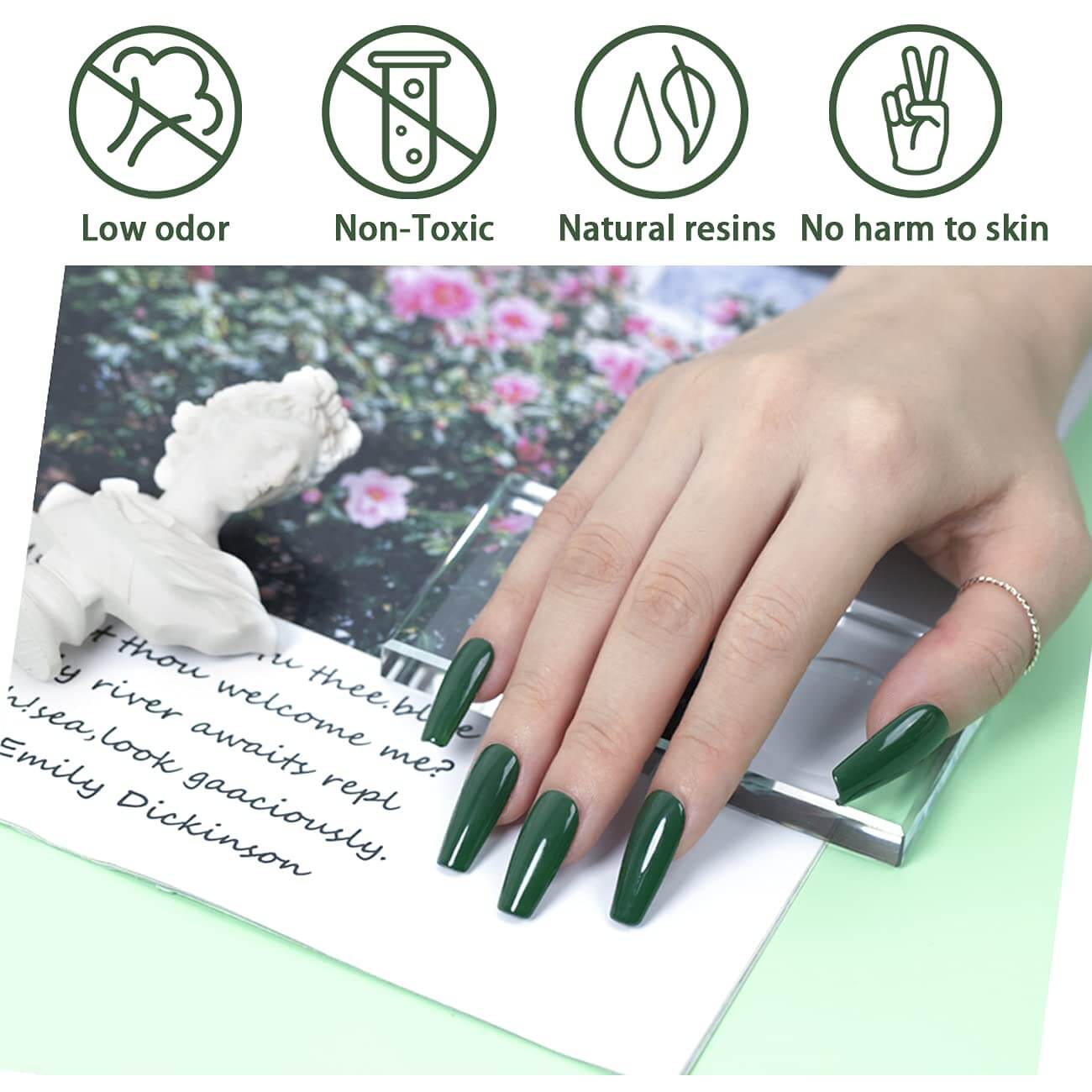 RARJSM gel polish safety features - low odor non-toxic natural resins no harm to skin TPO HEMA free certified
