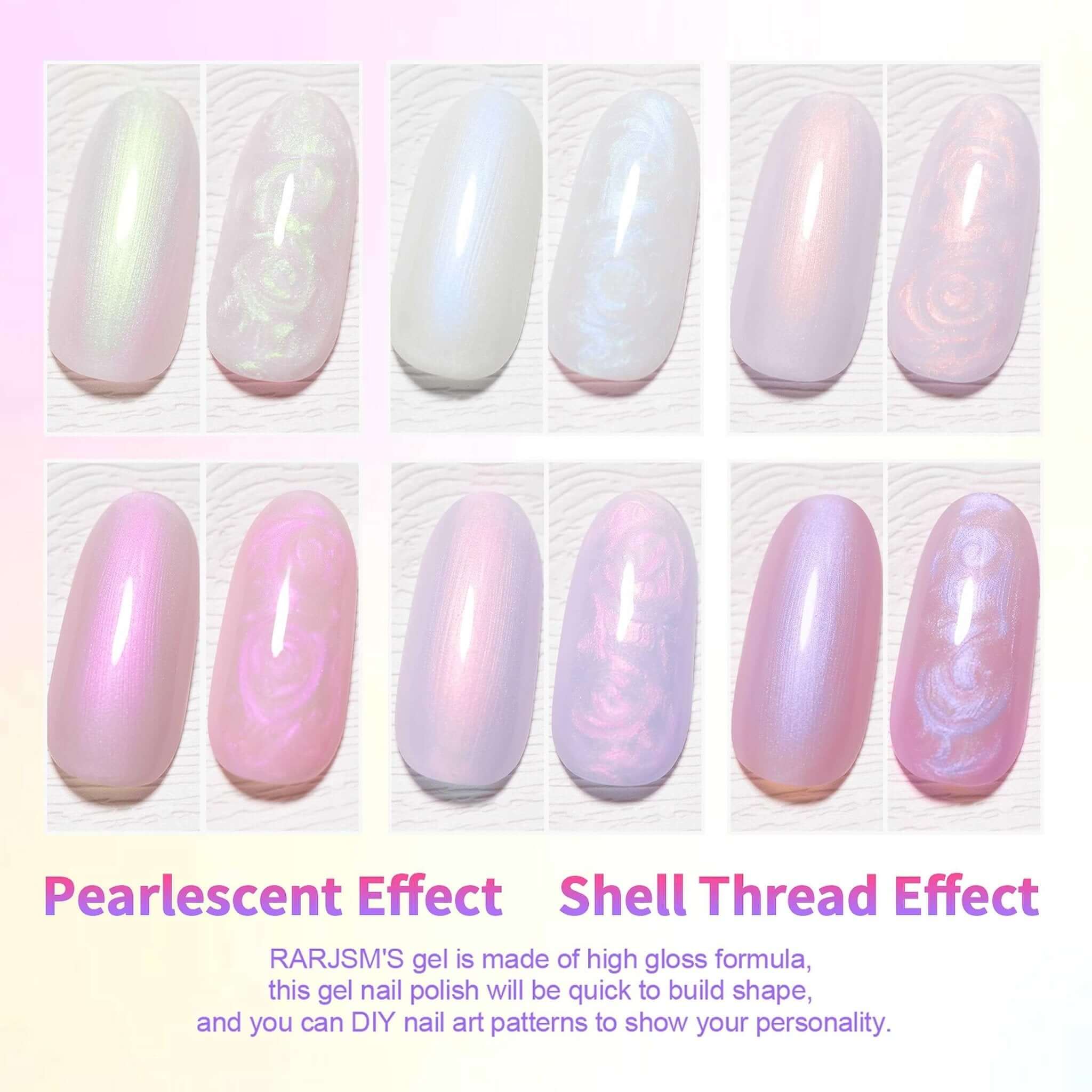 RARJSM ® Light color series Thread pearl gel nail polish 6 Colors Set