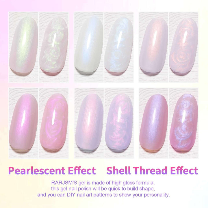 RARJSM ® Light color series Thread pearl gel nail polish 6 Colors Set
