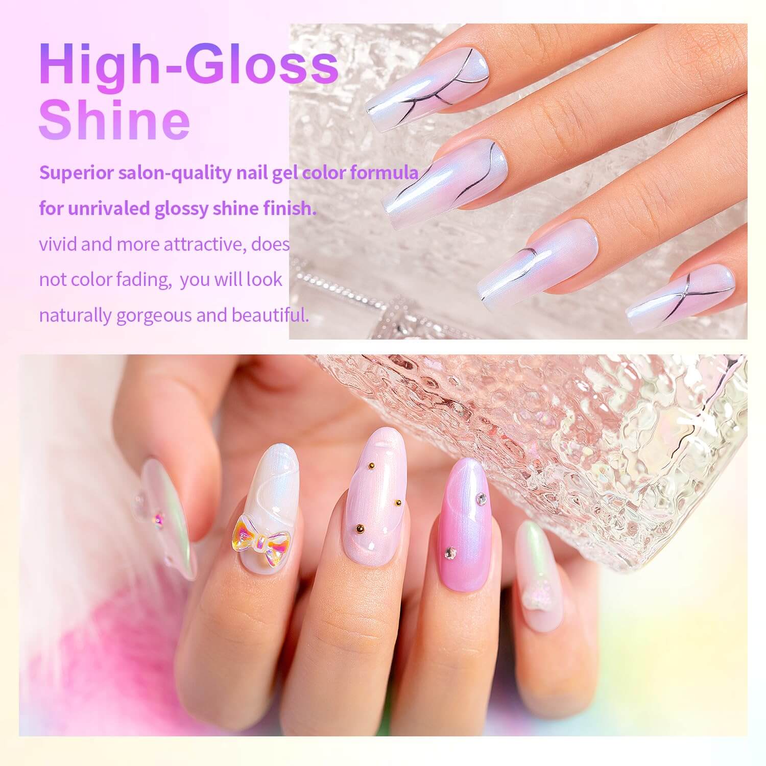 RARJSM ® Light color series Thread pearl gel nail polish 6 Colors Set